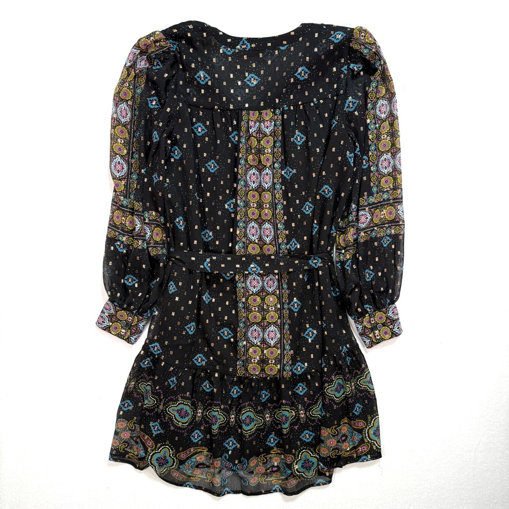 NWOT New Loft Women's Foil Baroque Flounce Mini Dress Size Extra Small XS Black - Picture 4 of 8